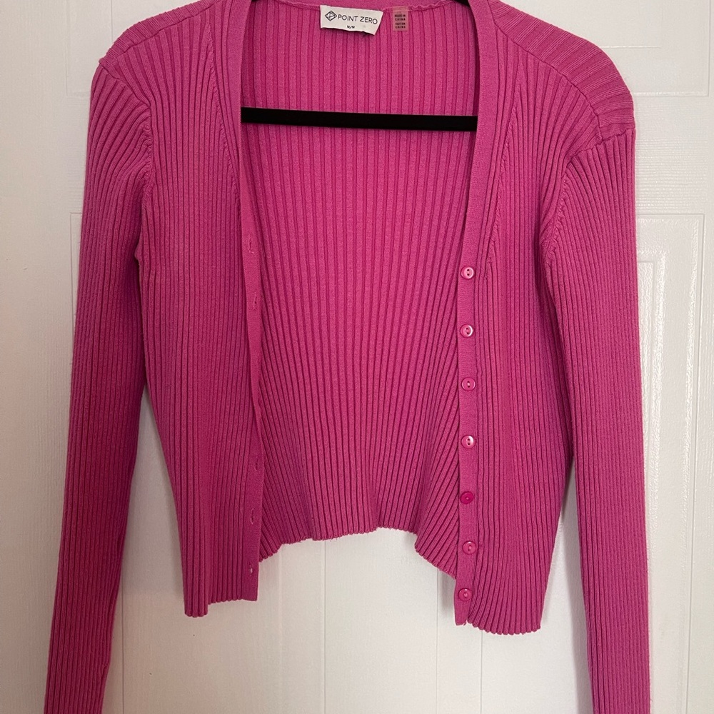 Point Zero Women's Vibrant Pink Ribbed Cardigan